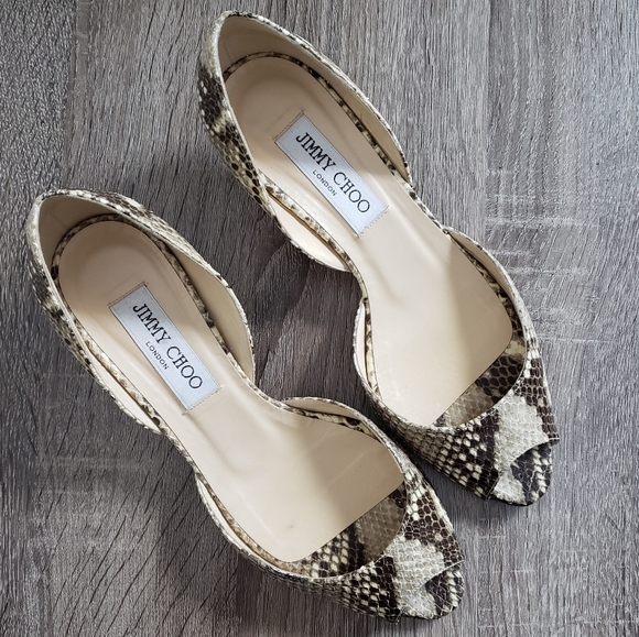 Jimmy Choo Shoes - Jimmy Choo Kitten Heel Lyon Peeptoe Snakeskin pump